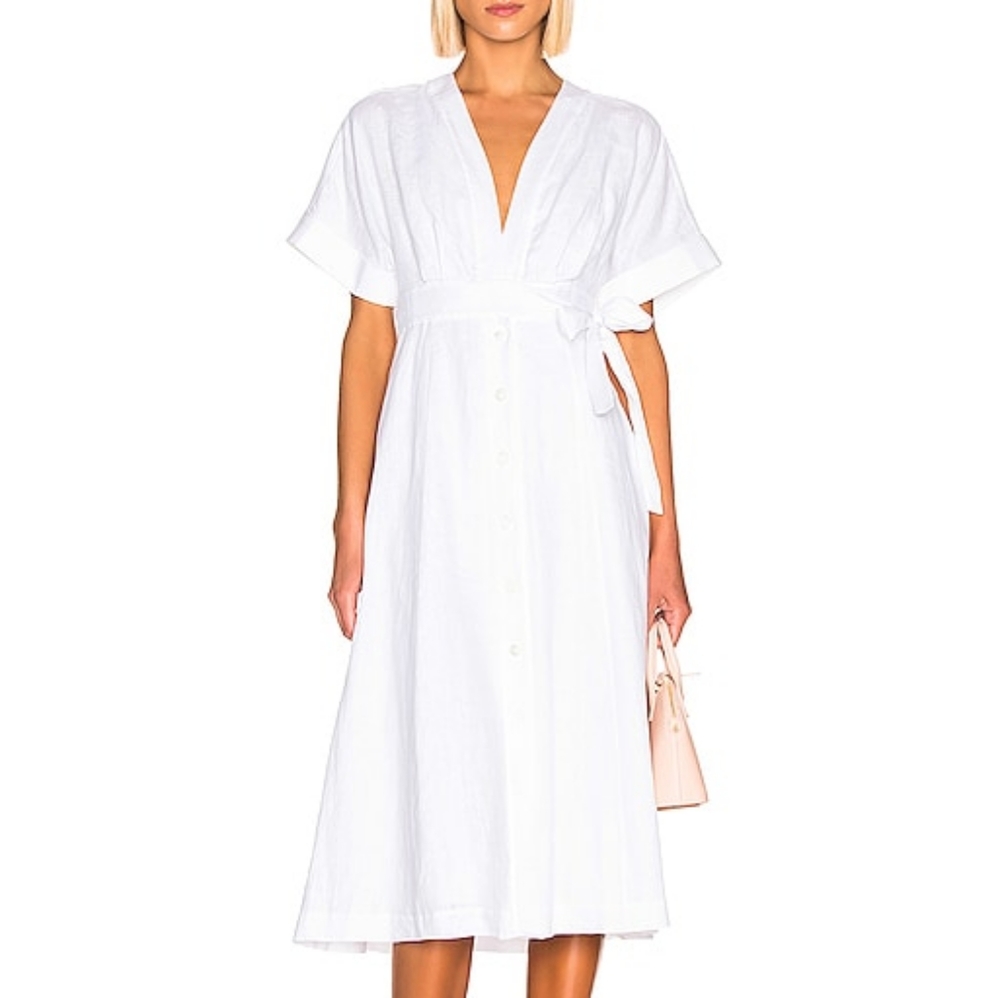 Equipment Nauman white wrap button down linen midi dress